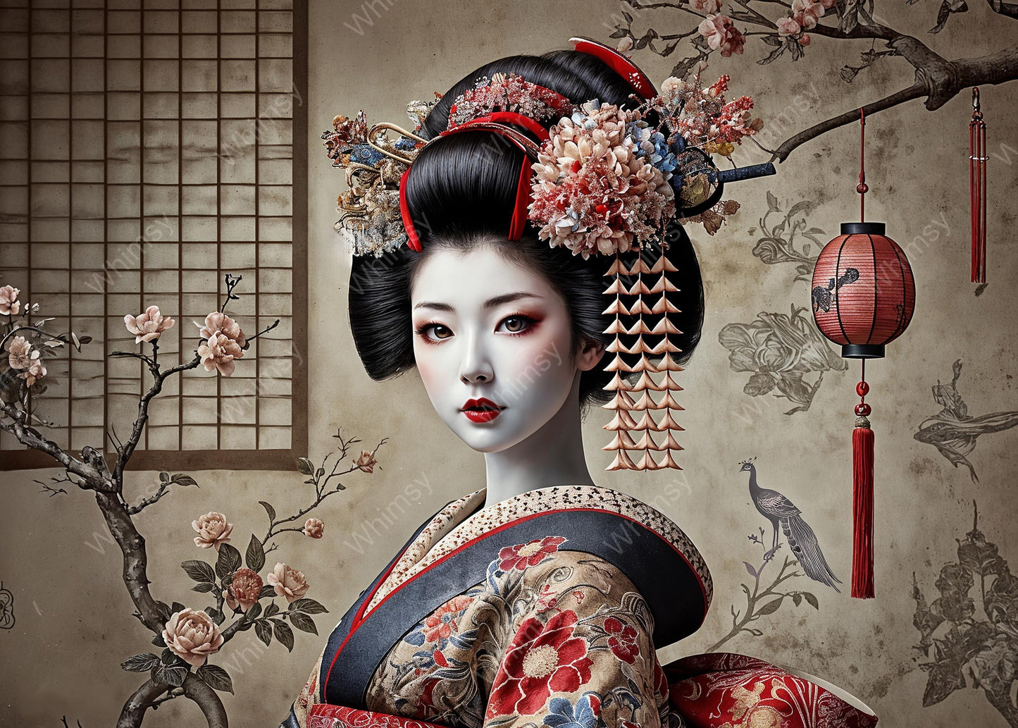 Japanese art print for furniture, handmade decoupage paper, statement rice paper mural