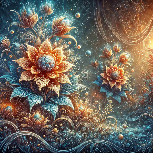 Elaborate floral design with celestial elements in a fantasy style